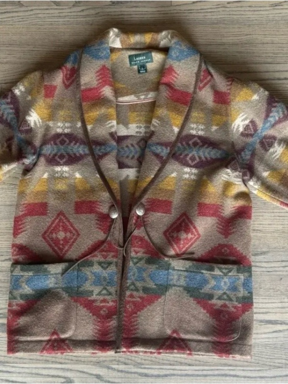 Ralph Lauren Unisex Southwest Aztec Navajo Wool Cardigan Jacket Mens Sz L 90s